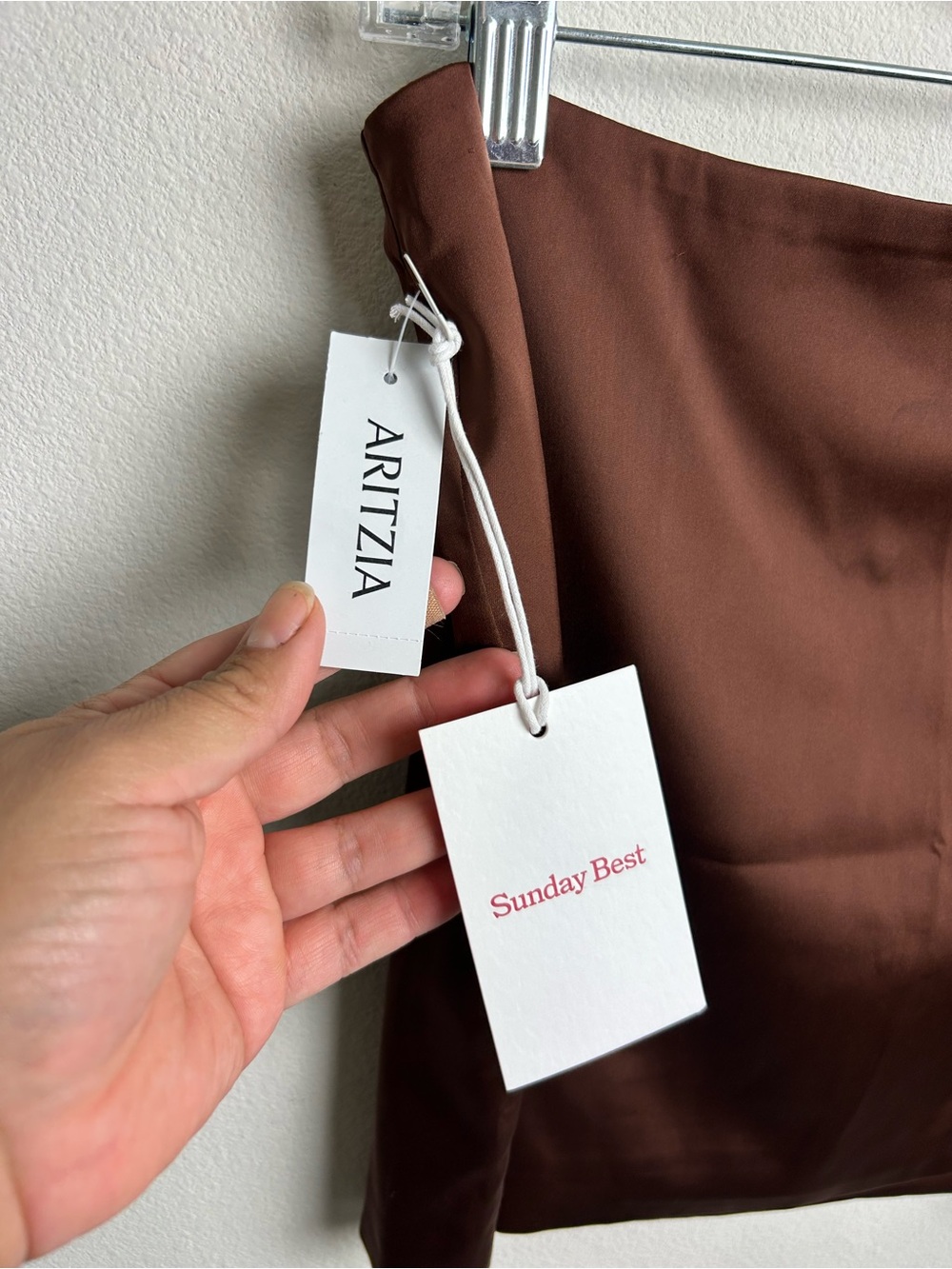 Sunday Best by Aritzia NWT Rocco Satin Mini Skirt Cognac Fall Size 8 - Picture 5 of 10